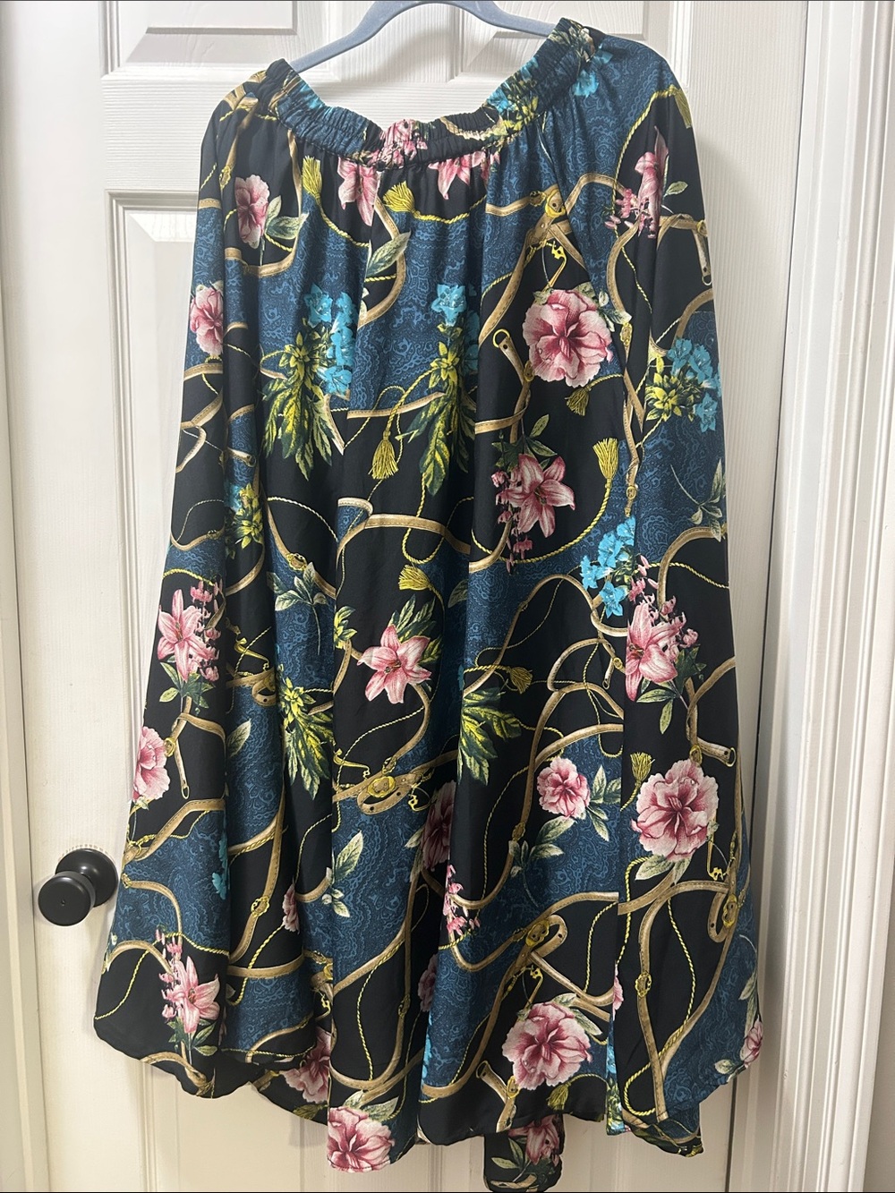 Mlle Gabrielle Black Floral A-Line Skirt with Pink & Blue Accents - Picture 2 of 4